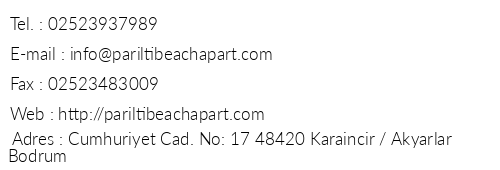 Parlt Beach & Apart telefon numaralar, faks, e-mail, posta adresi ve iletiim bilgileri